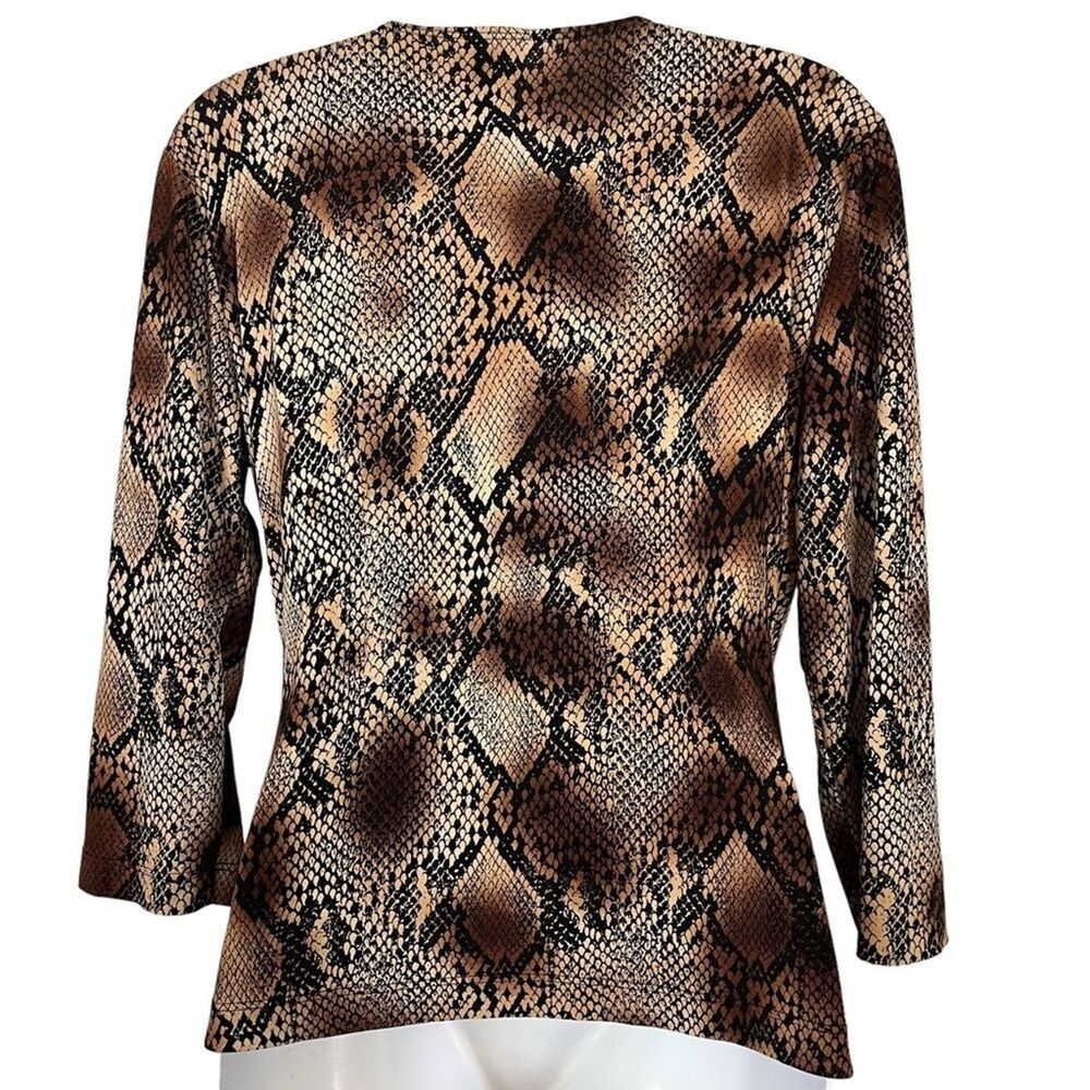 CHICO'S Brown Snakeskin Snake Reptile Print V-Neck Wrap Jersey Knit Top 1 / M - Picture 11 of 16